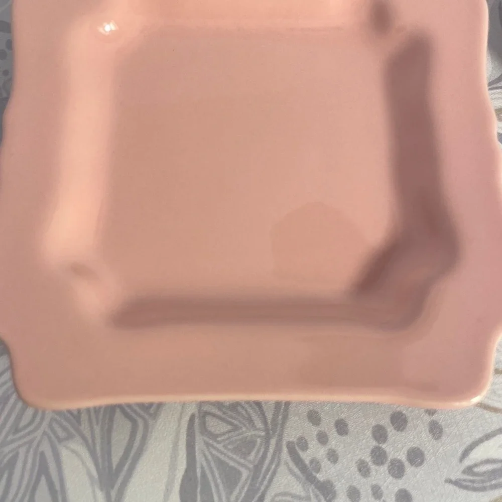Sweet Laurel Dessert Plates 4 Square Scalloped Pink‎ & Floral Ceramic 6.5